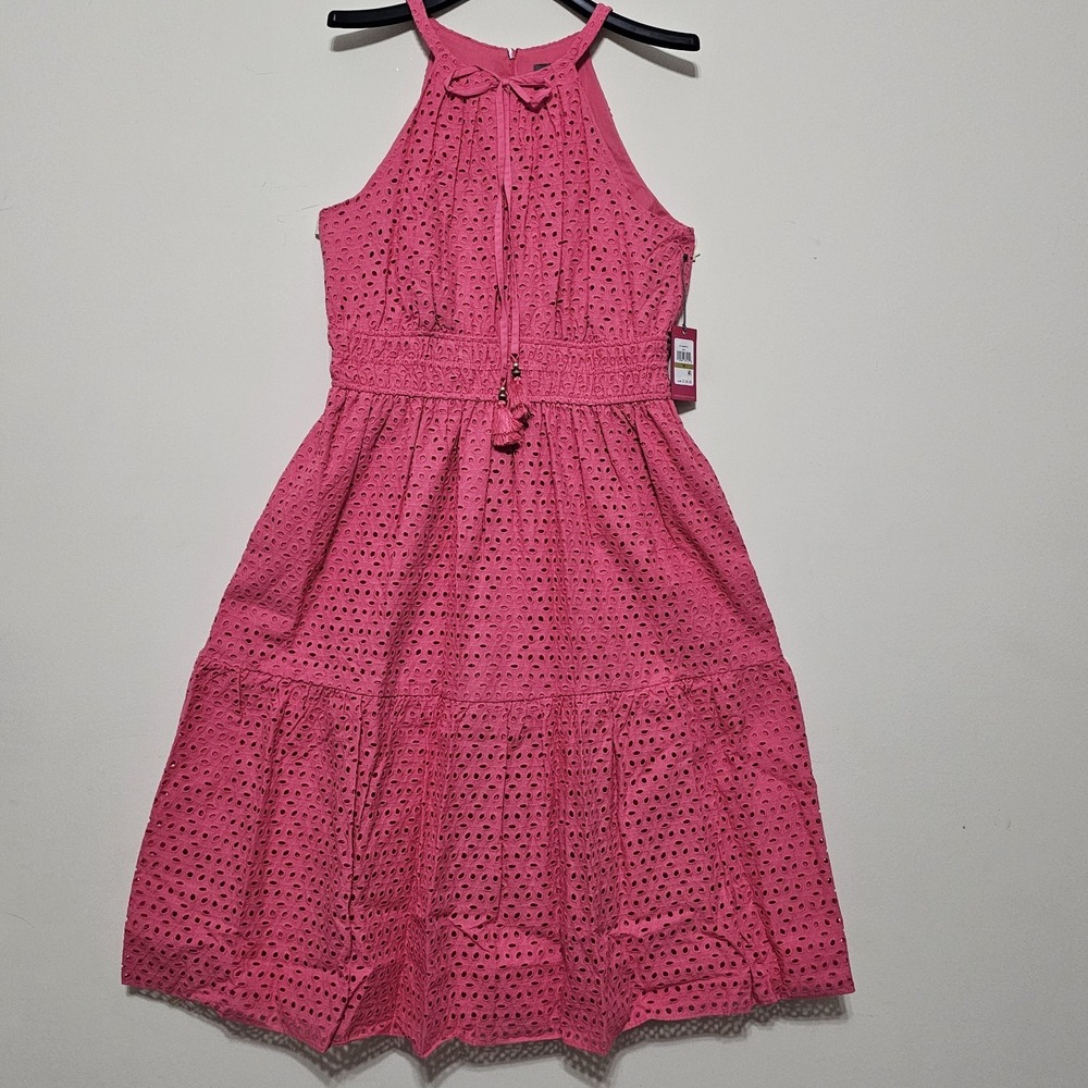Vince Camuto Women Dress 14 Fit Large New With Tag Pink Halter Neck Aline Midi